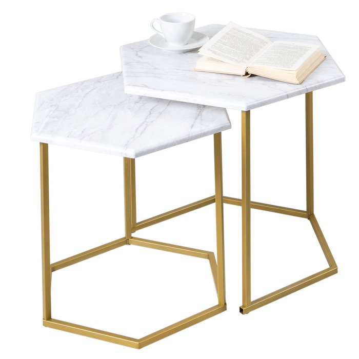Набор из двух журнальных столиков МеталлАрт М003 бело-золотого цвета - лучшие Журнальные столики в INMYROOM Набор из двух журнальных столиков МеталлАрт М003 бело-золотого цвета - лучшие Журнальные столики в INMYROOM