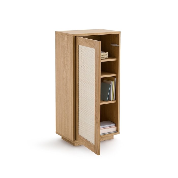 Модуль книжного шкафа низкого из дуба плетеного материала Palano бежевого цвета - лучшие Книжные шкафы в INMYROOM