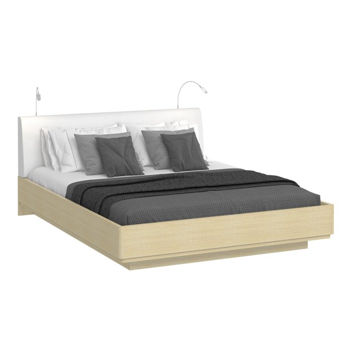 Кровать Элеонора 180х200 с изголовьем белого цвета и двумя светильниками  - купить Кровати для спальни по цене 98685.0