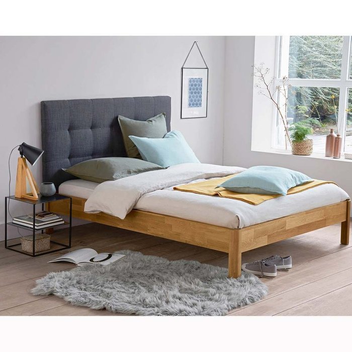 Кровать из массива дуба с сеткой Zulda бежевого цвета - купить Кровати для спальни по цене 41205.0