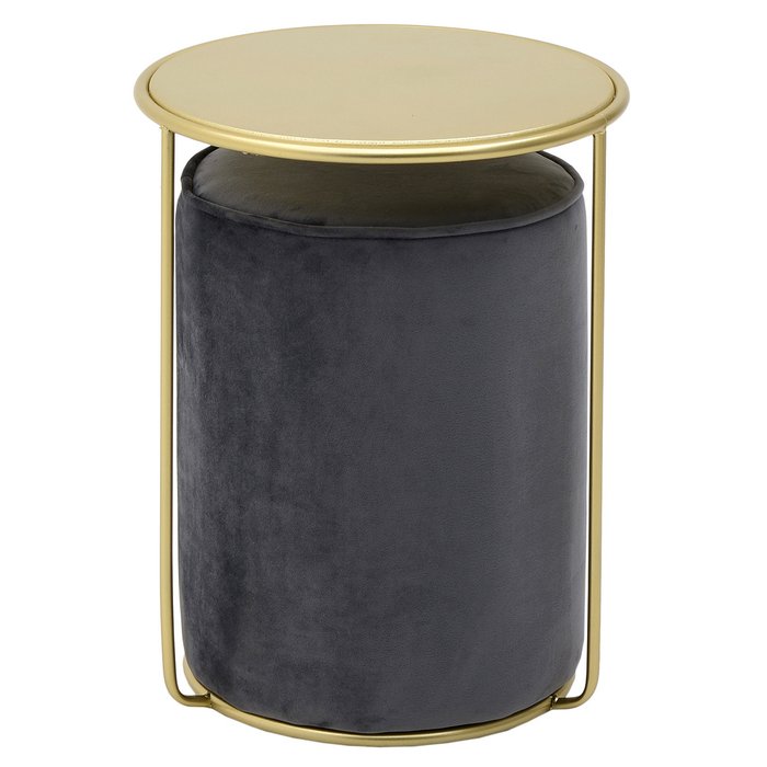 Кофейный столик золотого цвета с черным пуфом