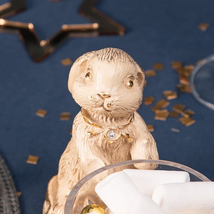 Фруктовница Кролик Эйприл кремово-золотого цвета с чашей из стекла - лучшие Емкости для хранения в INMYROOM