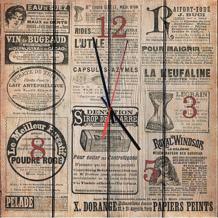 Настенные часы Старая газета из дерева 40х40