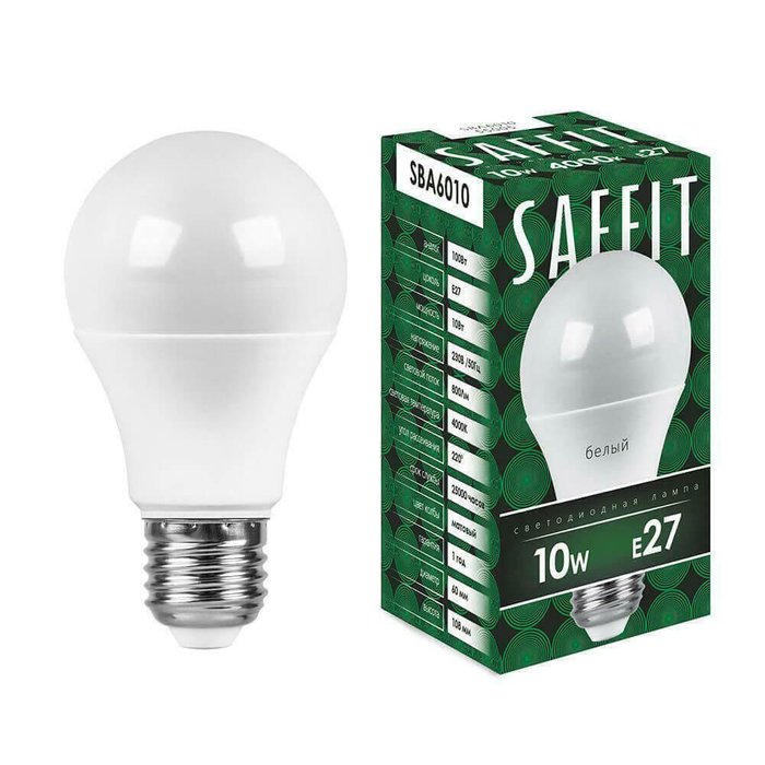 Лампа светодиодная Saffit E27 10W 4000K Шар Матовая SBA6010 55005 Лампа светодиодная Saffit E27 10W 4000K Шар Матовая SBA6010 55005