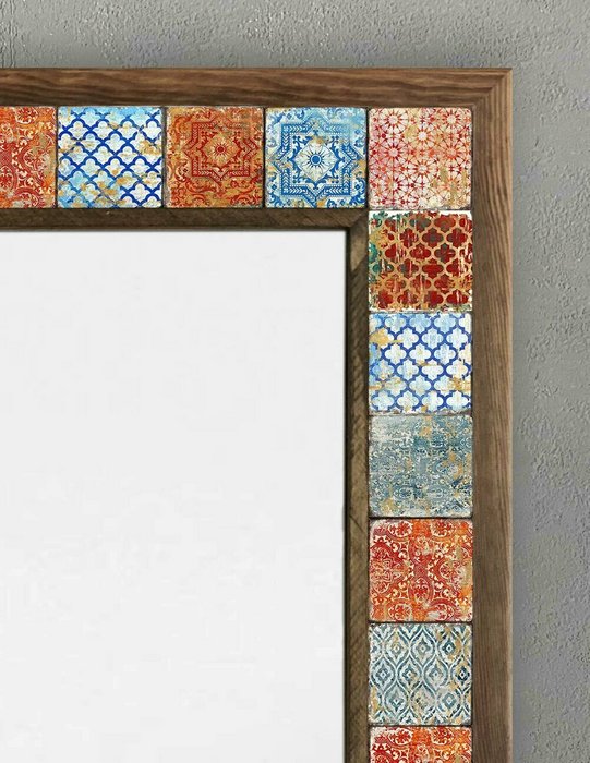Настенное зеркало с каменной мозаикой 53x73 в раме коричневого цвета - лучшие Настенные зеркала в INMYROOM