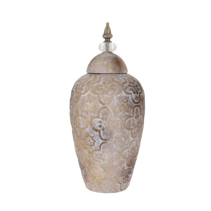 Керамическая ваза золотого цвета с крышкой
