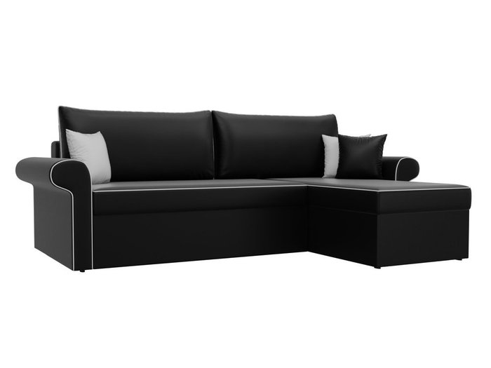 Угловой диван-кровать Милфорд черного цвета (экокожа) правый угол