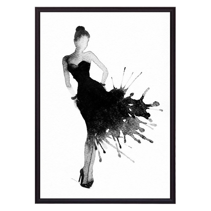 Постер в рамке Черное платье Акварель 1 21х30 см
