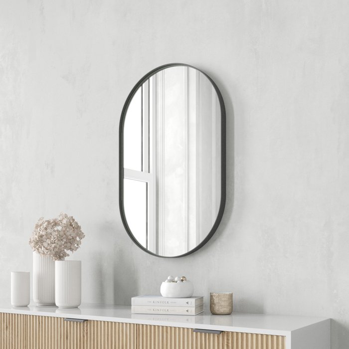 Дизайнерское настенное зеркало Nolvis S в тонкой металлической раме черного цвета - купить Настенные зеркала по цене 12900.0