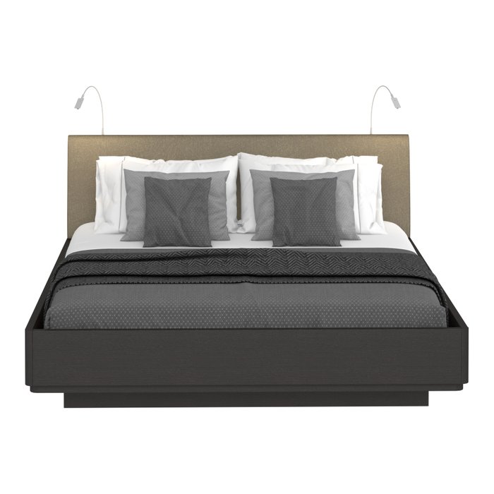 Кровать Элеонора 160х200 с изголовьем серо-бежевого цвета и двумя светильниками