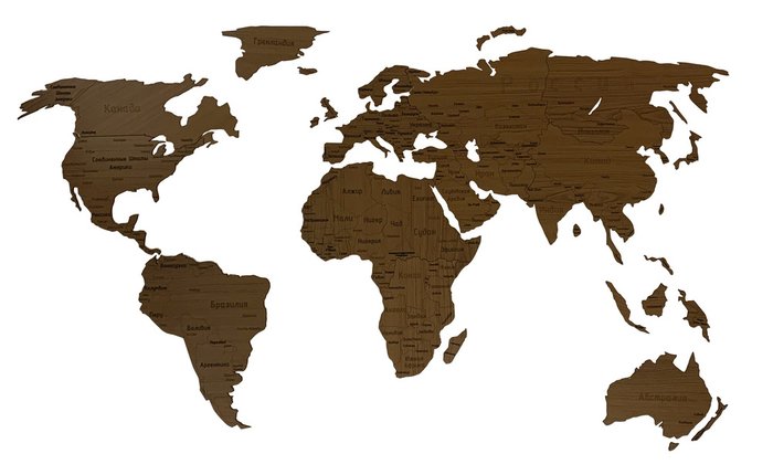 Деревянная карта мира Countries Rus с гравировкой цвета орех