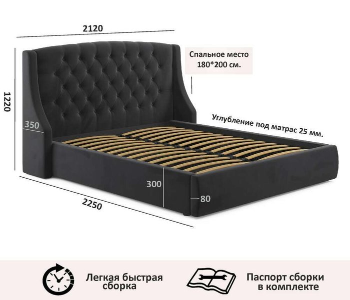 Кровать Stefani 180х200 темного цвета с ортопедическим основанием и матрасом - лучшие Кровати для спальни в INMYROOM