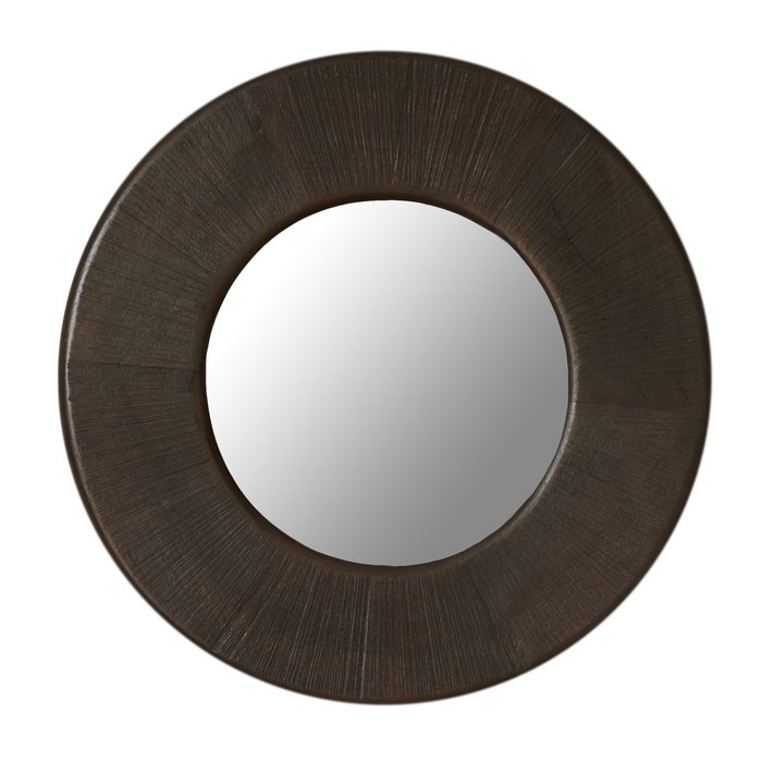 Настенное зеркало в деревянной раме диаметр 55 серого цвета
