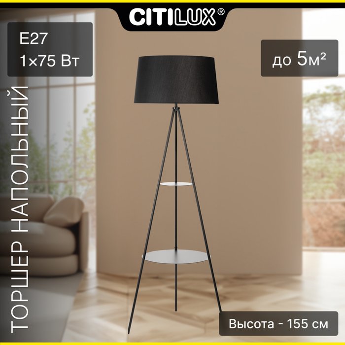 Citilux Рейнер CL806021 Торшер со столиком Чёрный Citilux Рейнер CL806021 Торшер со столиком Чёрный