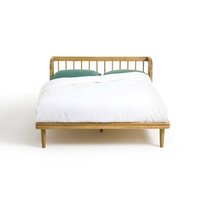 Кровать с кроватным основанием из массива дуба Matea 160x200 коричневого цвета - купить Кровати для спальни по цене 52127.0