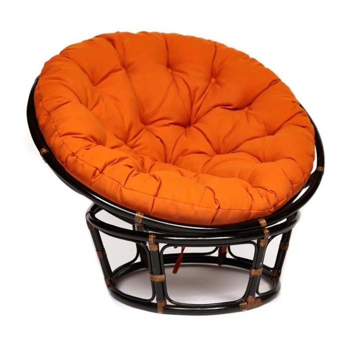 Садовое кресло Papasan черно-коричневого цвета с оранжевой подушкой Садовое кресло Papasan черно-коричневого цвета с оранжевой подушкой