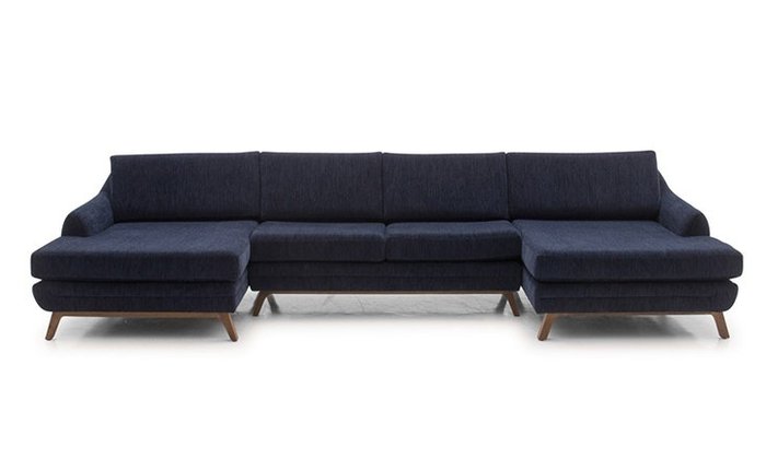 Модульный угловой п-образный диван синего цвета