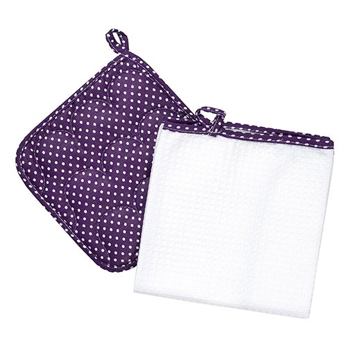 Набор для кухни 2 предмета (полотенце 35х60 с окантовкой, прихватка 18х18), 100% хлопок, 'Горошек (фиолетовый)' - купить Аксессуары для кухни по цене 166