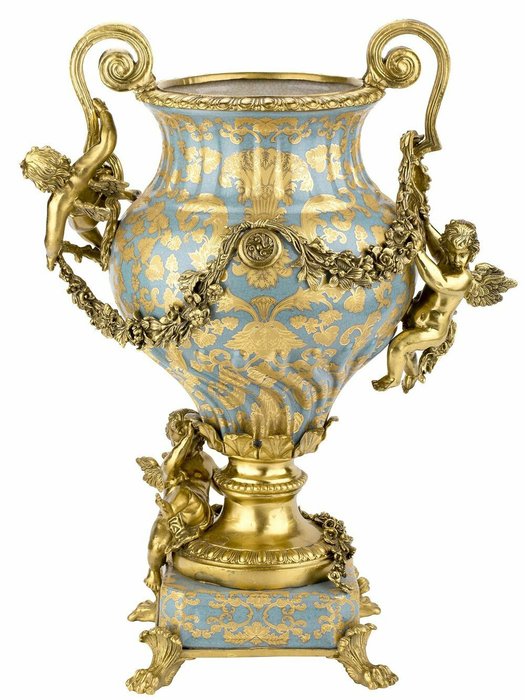 Фарфоровая ваза с ангелами золото-голубого цвета