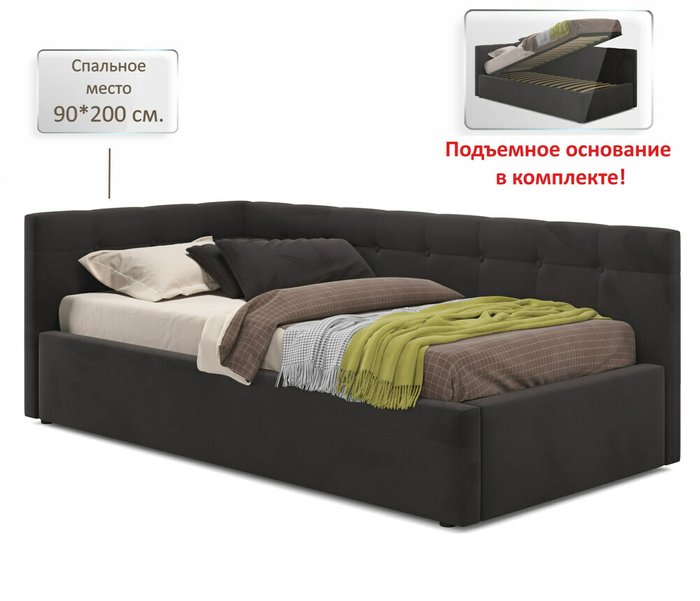 Кровать 90х200 с подъемным механизмом черного цвета - купить Кровати для спальни по цене 20500.0