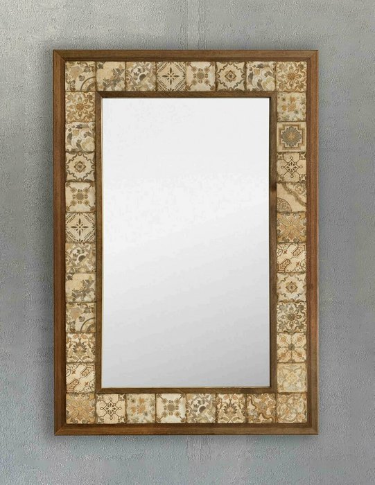 Настенное зеркало 43x63 с каменной мозаикой бежевого цвета - купить Настенные зеркала по цене 22495.0