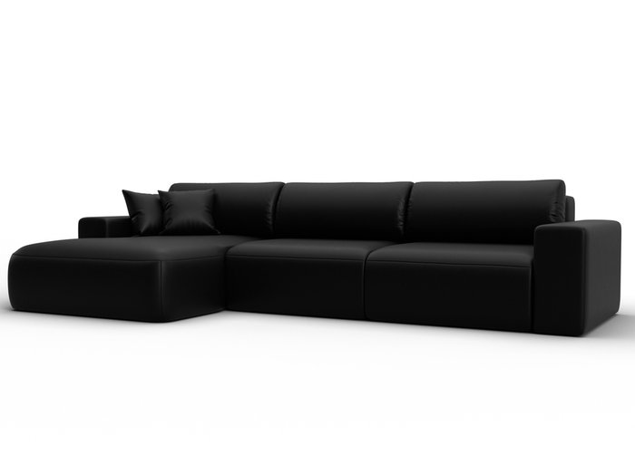 Угловой диван-кровать Лига 036 Классик Лонг черного цвета левый (экокожа)