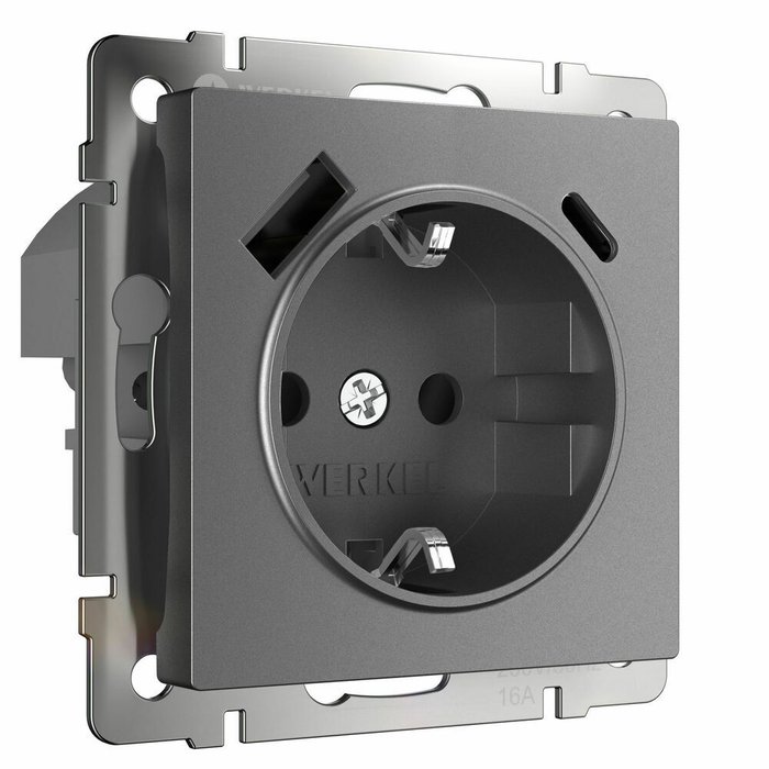 Розетка с заземлением, шторками и USB тип A+C графит матовый W1171764 Встраиваемые механизмы графит матовый Розетка с заземлением, шторками и USB тип A+C графит матовый W1171764 Встраиваемые механизмы графит матовый