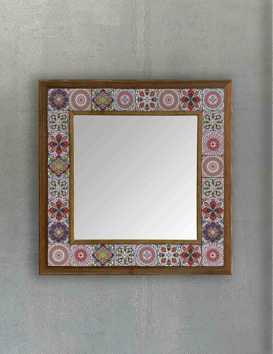 Настенное зеркало 43x43 с каменной мозаикой и композитным основанием - купить Настенные зеркала по цене 16871.0