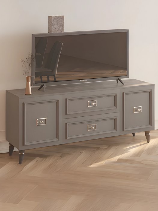 Тумба под телевизор Валенсия серого цвета с серебром - лучшие Тумбы для ТВ в INMYROOM