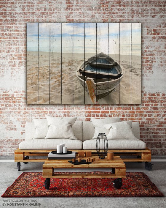 Картина на досках Одинокая лодка 120 х 180 см - купить Картины по цене 17490.0