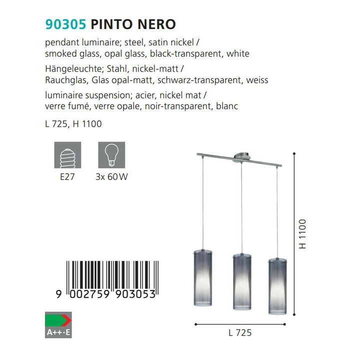 Подвесная люстра Pinto Nero серого цвета - лучшие Подвесные люстры в INMYROOM