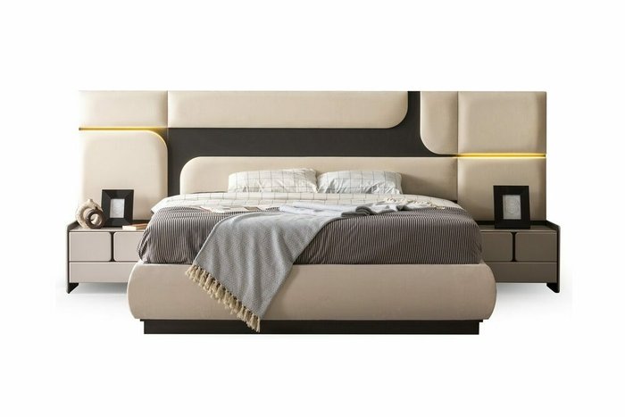 Кровать Флоренция 160х200 бежевого цвета с двумя тумбочками