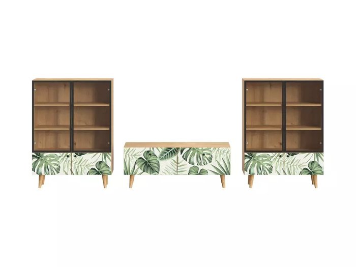 Композиция Frida 8 с принтом Monstera на деревянных ножках - купить Гостиные гарнитуры по цене 117392.0