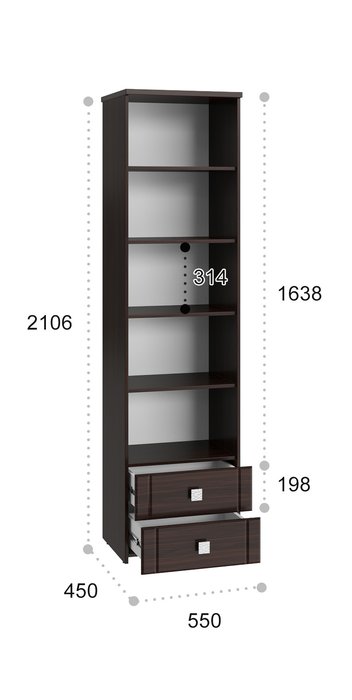 Шкаф-пенал со стеклом Изабель темно-коричневого цвета - купить Книжные шкафы по цене 24455.0