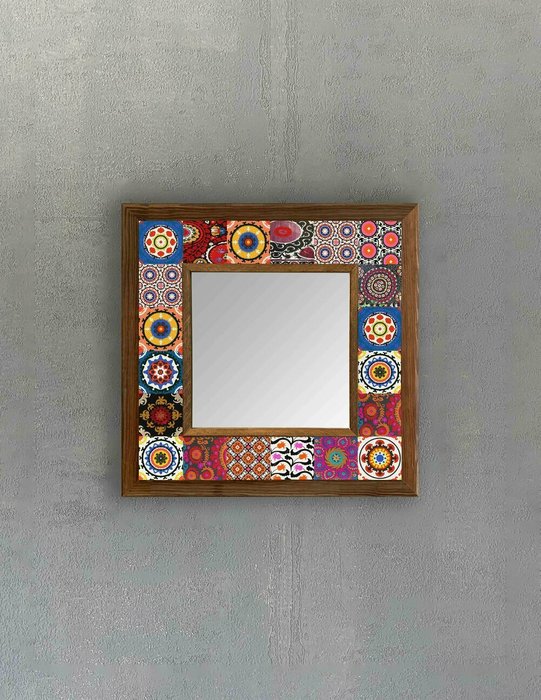 Настенное зеркало 33x33 с каменной мозаикой розово-синего цвета - купить Настенные зеркала по цене 9840.0