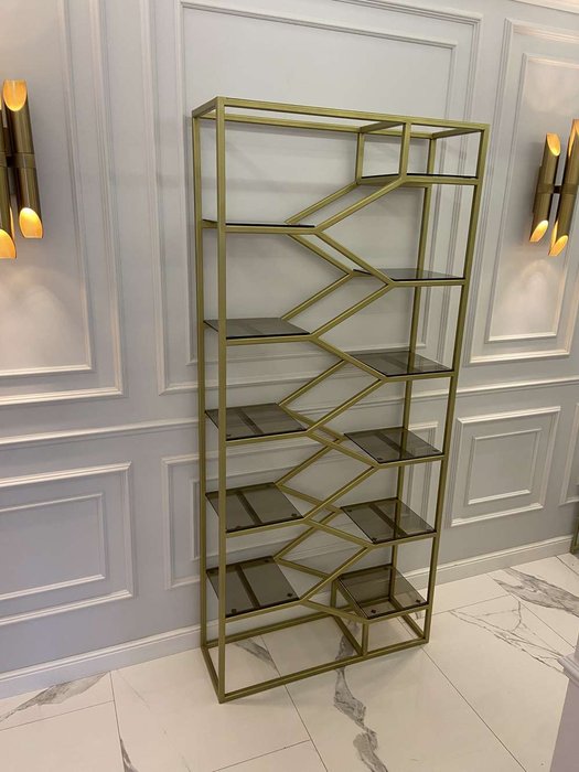 Стеллаж "Aurora" золото с темным стеклом (2000х900х300) - лучшие Стеллажи в INMYROOM