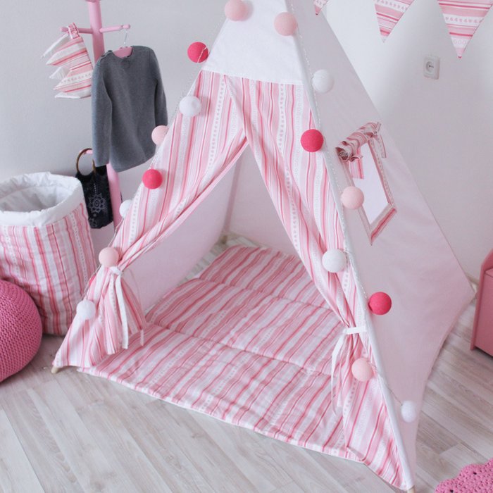 Стеганый плед для вигвама "Pink Stripes" - лучшие Аксессуары и текстиль для игровых домиков в INMYROOM
