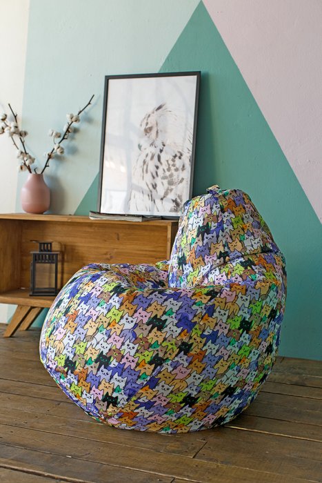 Кресло-мешок груша Котята 3XL бело-синего цвета - лучшие Бескаркасная мебель в INMYROOM
