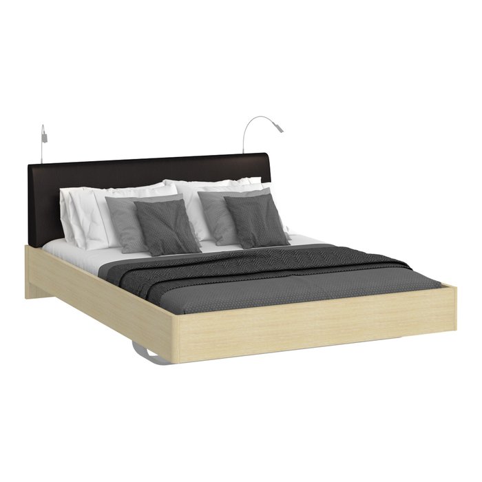 Кровать Элеонора 180х200 с изголовьем черного цвета и двумя светильниками  - купить Кровати для спальни по цене 39736.0