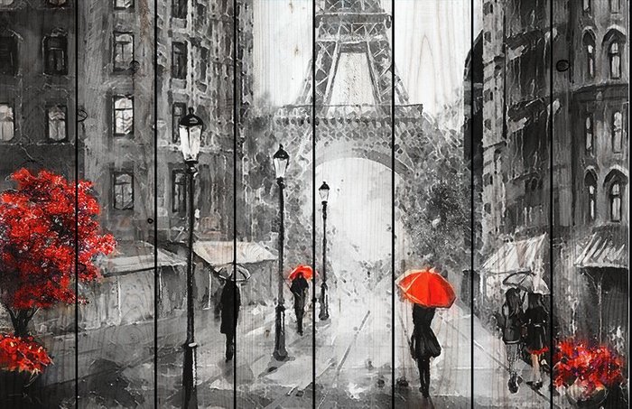Картина на дереве Парижские зонтики 60х60 - купить Картины по цене 5500.0