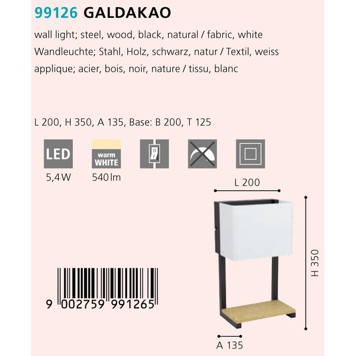 Бра Galdakao с белым плафоном - купить Бра и настенные светильники по цене 7690.0