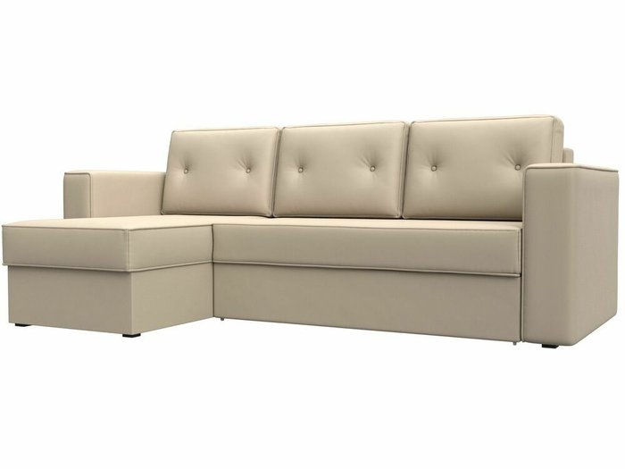 Угловой диван-кровать Принстон бежевого цвета левый угол (экокожа)