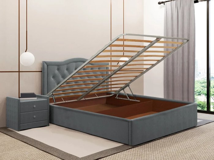 Кровать Герцогиня серого цвета 140х200 с подъемным механизмом - купить Кровати для спальни по цене 50100.0