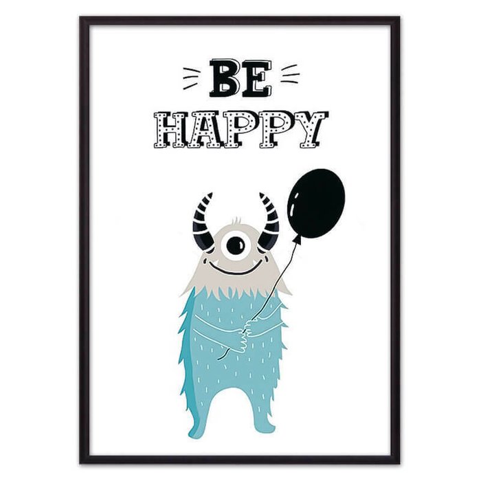 Постер в рамке Монстр "Be happy" 21х30 см