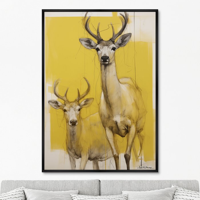 Репродукция картины Deer on yellow, 2024г. - купить Картины по цене 24999.0