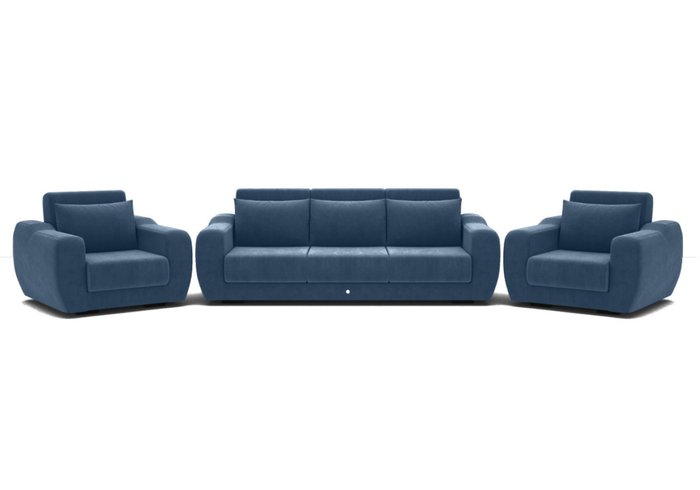 Набор из дивана-кровати с двумя креслами синего цвета