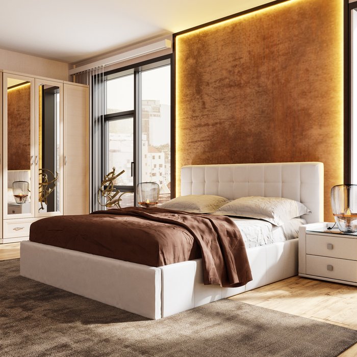 Кровать Инуа 160х200 белого цвета с подъемным механизмом - лучшие Кровати для спальни в INMYROOM