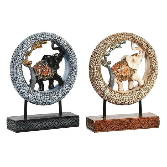Декоративная фигура DKD Home Decor 19,5 x 6,3 x 25,5 cm Слон Бежевый Синий Колониальный (2 штук)