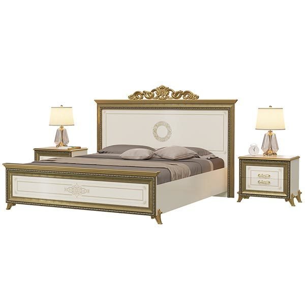 Спальня Версаль из кровати 180х200 и двух прикроватных тумб цвета слоновой кости