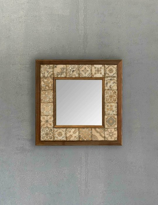 Настенное зеркало 33x33 с каменной мозаикой бежевого цвета - купить Настенные зеркала по цене 9840.0